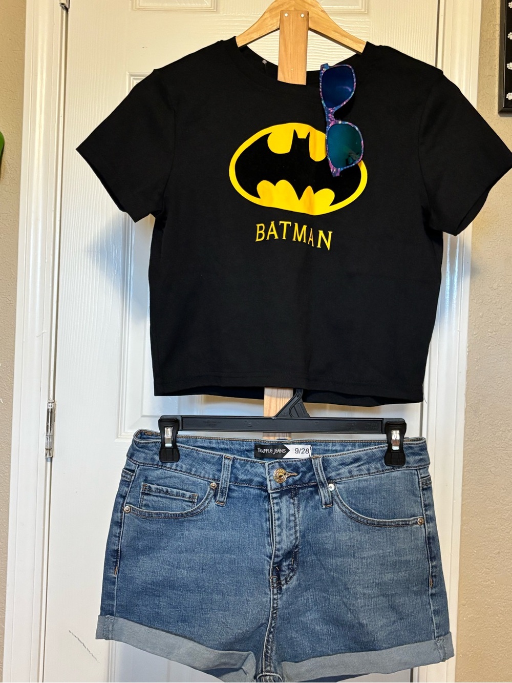 DC Black Tee with Yellow Batman Emblem
